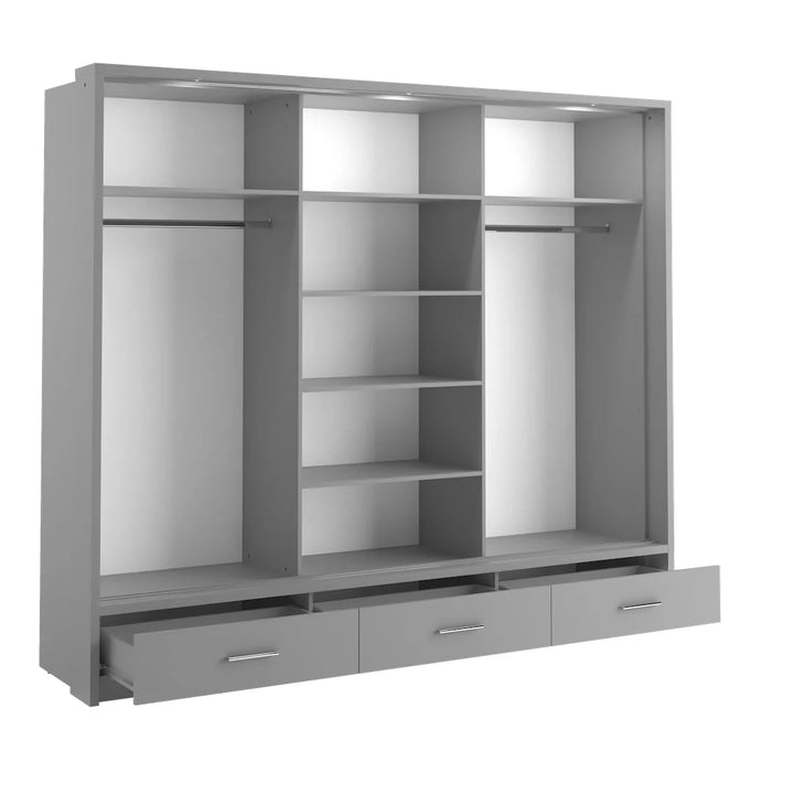 Isabella Sliding Door Wardrobe 250cm Grey Matt with LED Lights