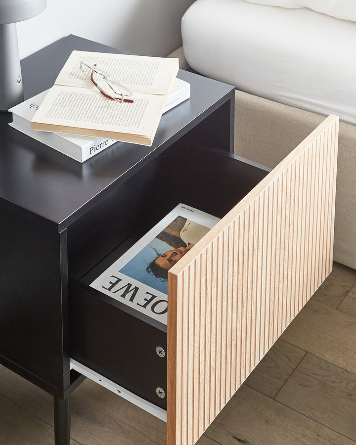 Bedside Table Natural Ash Wood Black Bratchell