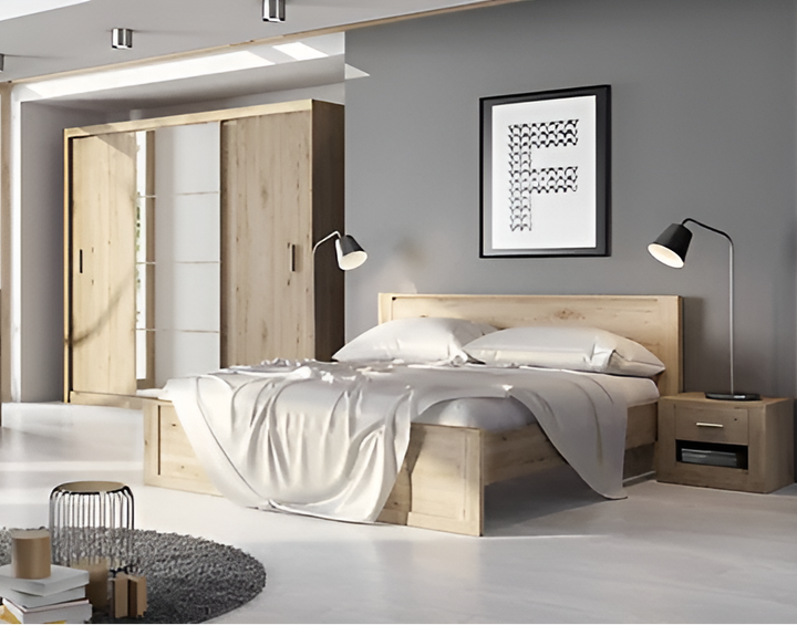 Idea 08 Contemporary UK Queen EU King Size Bed Oak Effect (H)80cm (W)170cm (L)212cm