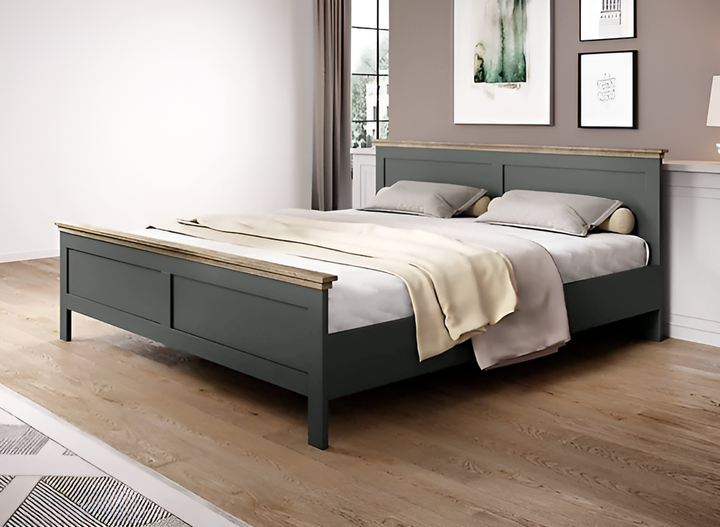 Evora 32 EU Super King Size Bed Frame - Green & Oak Lefkas, Contemporary Style