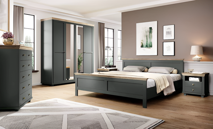 Evora 32 EU Super King Size Bed Frame - Green & Oak Lefkas, Contemporary Style