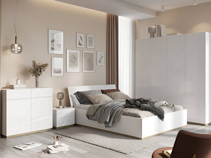 Modern Futura Ottoman Bed in White Gloss & Oak Riviera - EU King Size 160 x 200cm with Under-Bed Storage