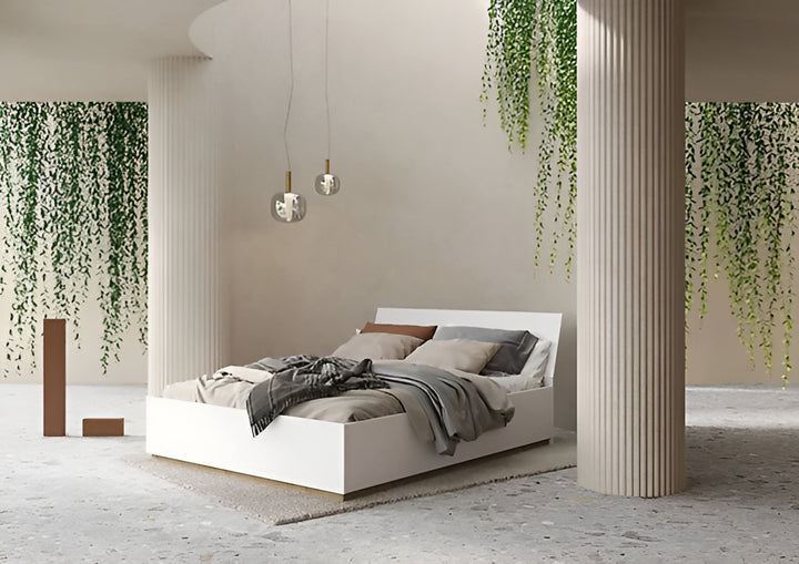 Modern Futura Ottoman Bed in White Gloss & Oak Riviera - EU King Size 160 x 200cm with Under-Bed Storage