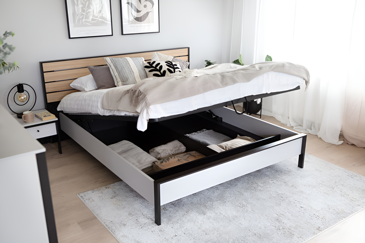 Gris Stylish Ottoman Bed EU Super King Size 180 x 200cm with Spacious Underbed Storage and LED Lighting