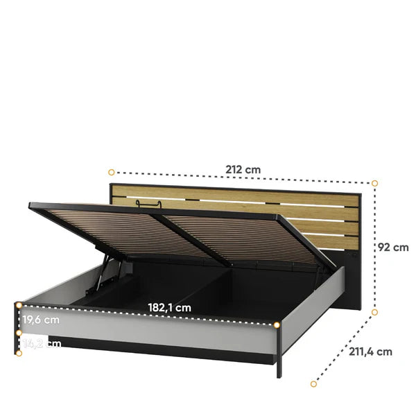 Gris Stylish Ottoman Bed EU Super King Size 180 x 200cm with Spacious Underbed Storage and LED Lighting