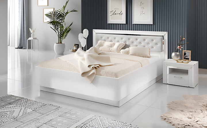 Arno Bed Frame EU King in White & Silver Trimming - Modern Bedroom