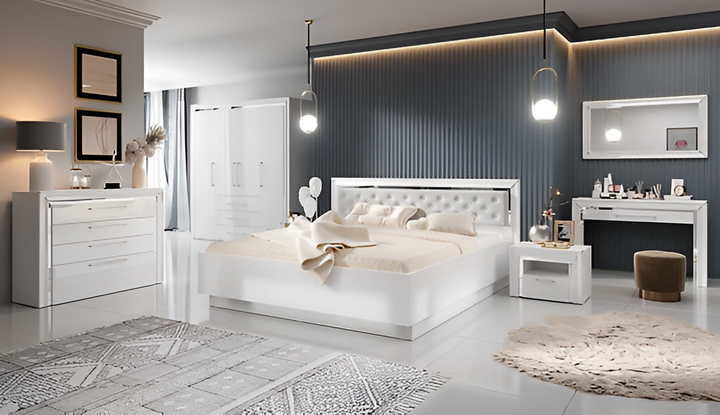 Arno Bed Frame EU King in White & Silver Trimming - Modern Bedroom