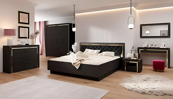 Chic Arno Bed Frame EU King in Black & Gold Trimming - Contemporary Luxury