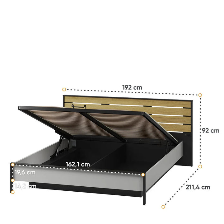 Gris Ottoman Bed EU King Size 160 x 200cm with Spacious Underbed Storage and LED Lighting