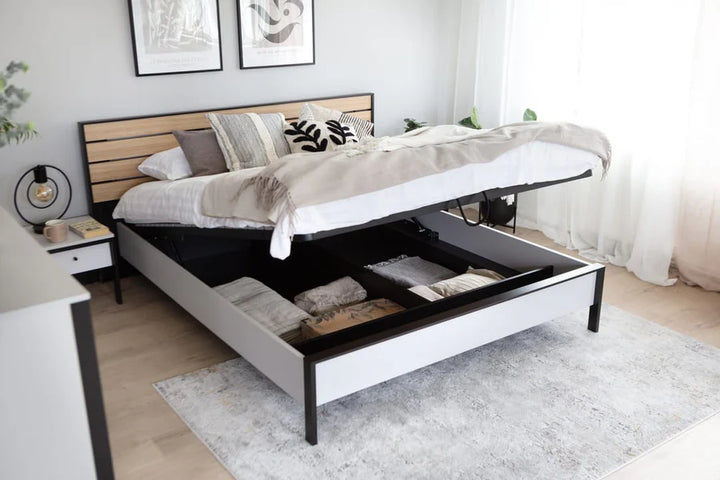 Gris Ottoman Bed EU King Size 160 x 200cm with Spacious Underbed Storage and LED Lighting