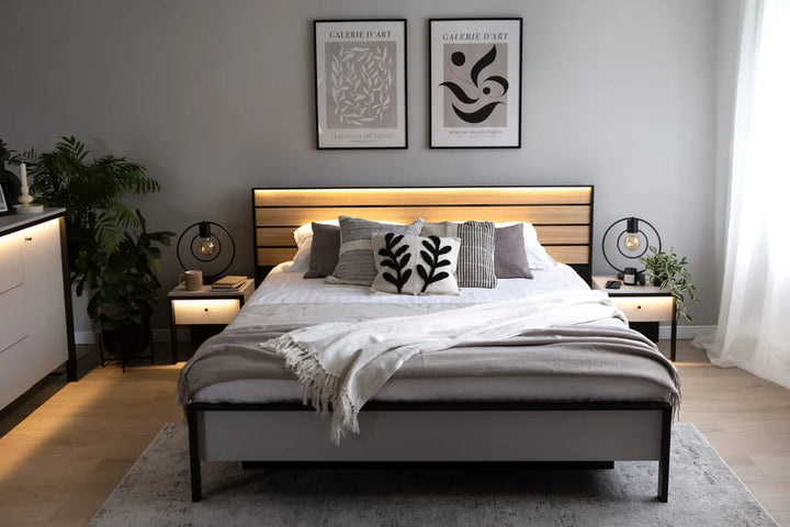Gris Ottoman Bed EU King Size 160 x 200cm with Spacious Underbed Storage and LED Lighting