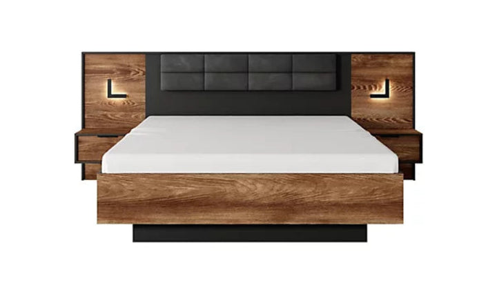 Milton Contemporary Ottoman Bed Frame EU King Size Chestnut Wood Effect & Anthracite