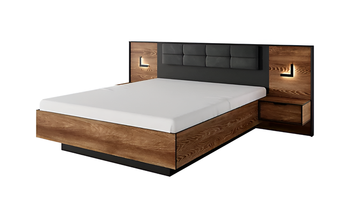 Milton Contemporary Ottoman Bed Frame EU King Size Chestnut Wood Effect & Anthracite