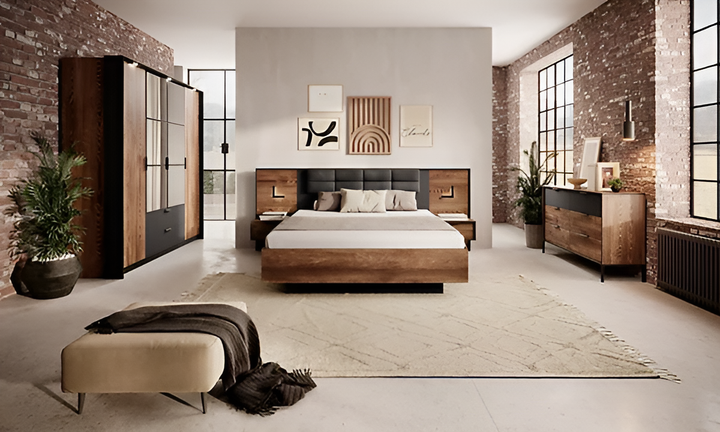 Milton Contemporary Ottoman Bed Frame EU King Size Chestnut Wood Effect & Anthracite