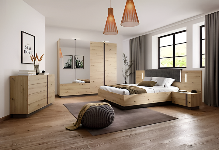 Arco Contemporary Bed Frame EU King Size Graphite and Artisan Oak Effect