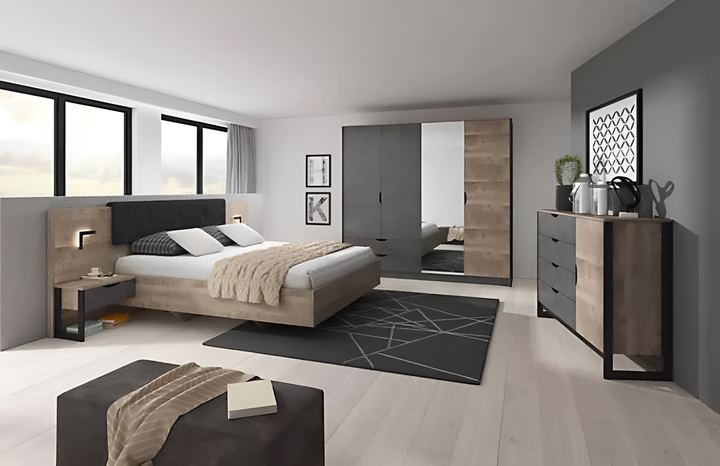 Arden Contemporary Bed Frame EU King Size Oak Grande Effect & Matera