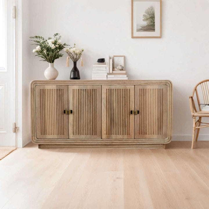 Hudson Carved Solid Mango Wood 4 Door Large Sideboard