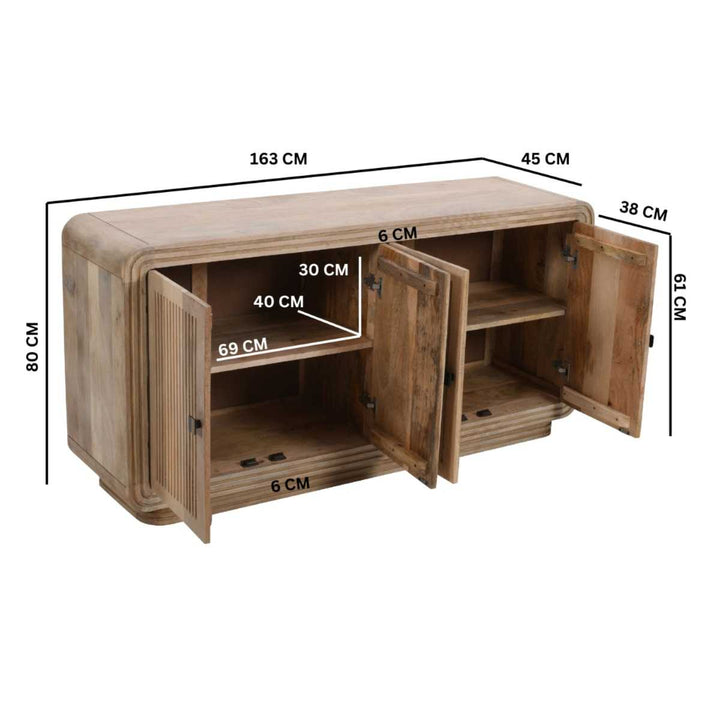 Hudson Carved Solid Mango Wood 4 Door Large Sideboard