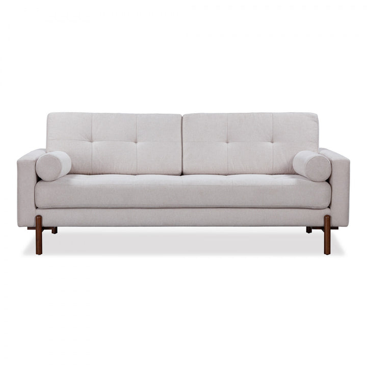 Light gray sofa with wooden legs on a white background