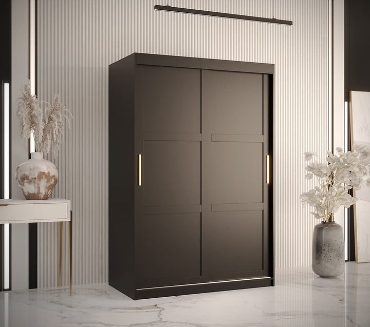 Ramiro I Contemporary 2 Sliding Door Wardrobe 5 Shelves 2 Rails Black Matt 120cm
