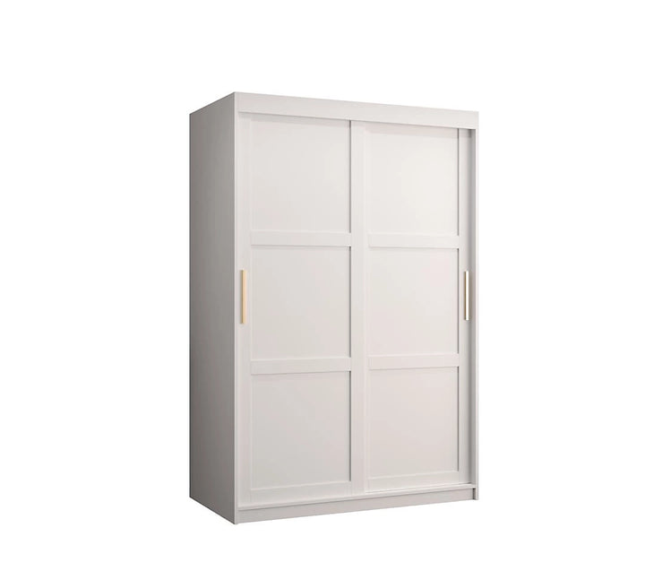 Ramiro I Contemporary 2 Sliding Door Wardrobe 5 Shelves 2 Rails White Matt 120cm