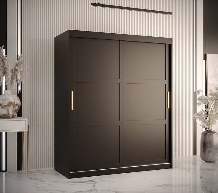Ramiro I Contemporary 2 Sliding Door Wardrobe 5 Shelves 2 Rails Black Matt