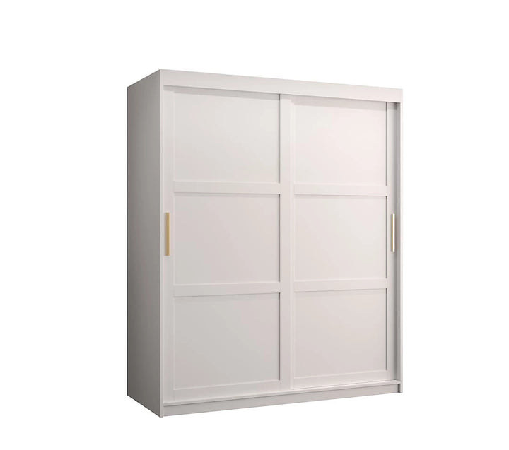 Ramiro I Contemporary 2 Sliding Door Wardrobe 5 Shelves 2 Rails White Matt 150cm