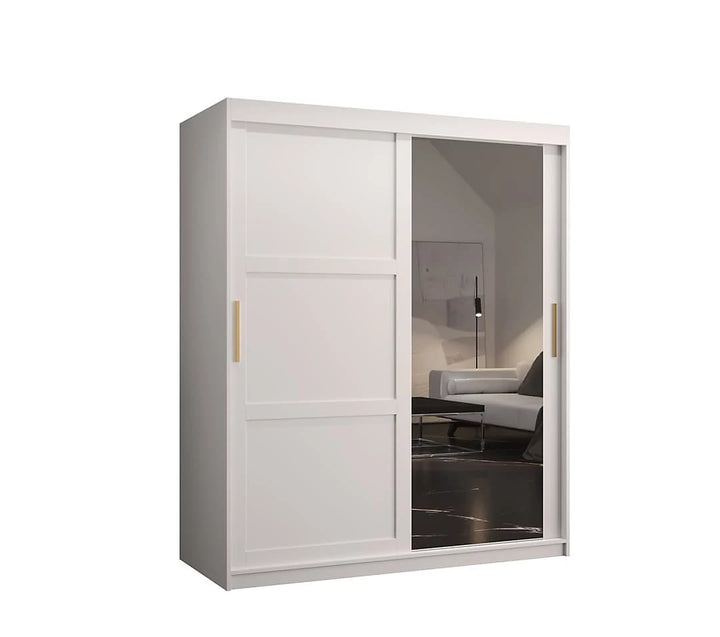 Ramiro II Contemporary 2 Sliding Door Wardrobe 5 Shelves 2 Rails White Matt