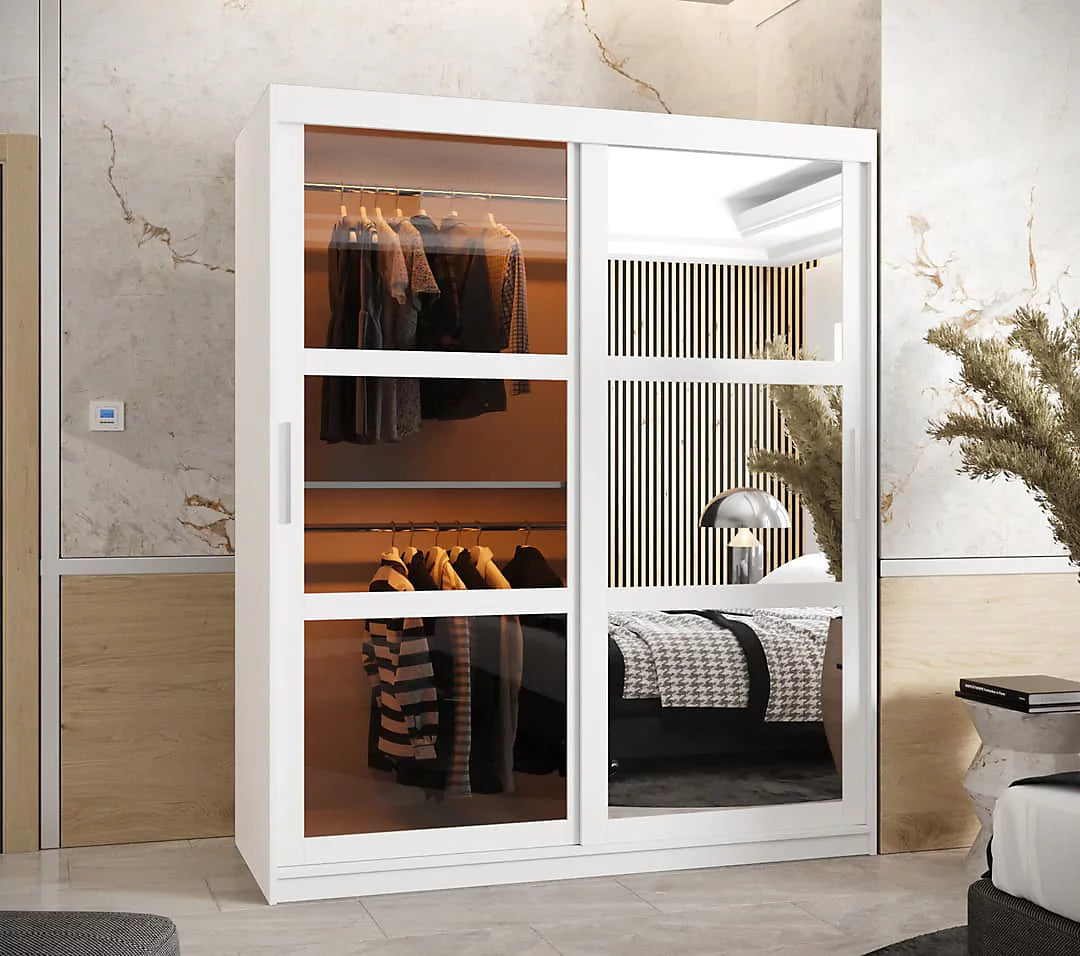 Parma II Sliding Door Wardrobe with Shelves - White Matt