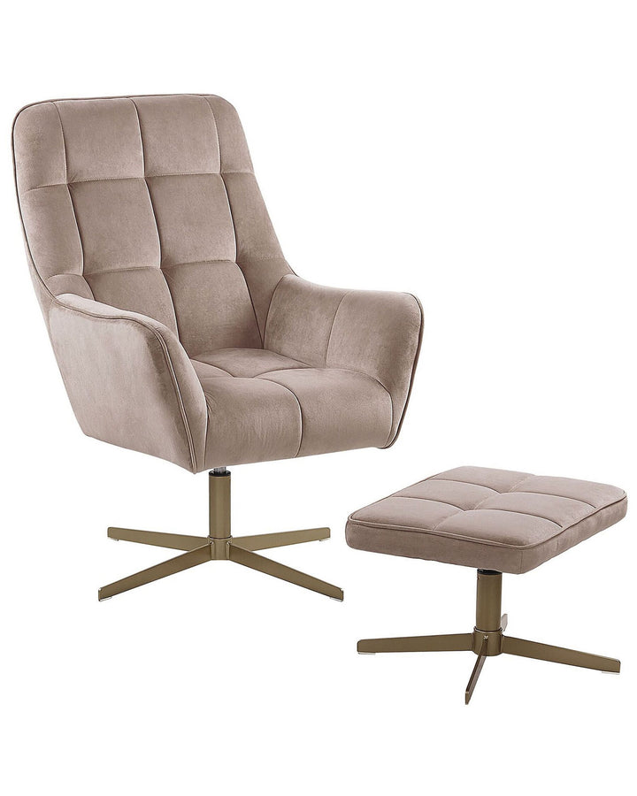 Molle Swivel Armchair with Footstool Velvet Beige
