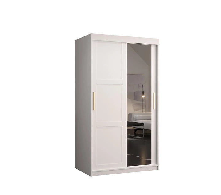 Ramiro II Contemporary 2 Sliding Door Wardrobe 5 Shelves 2 Rails White Matt