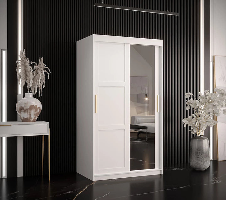 Ramiro II Contemporary 2 Sliding Door Wardrobe 5 Shelves 2 Rails White Matt
