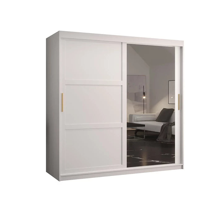 Ramiro II Contemporary 2 Sliding Door Wardrobe 9 Shelves 2 Rails White Matt