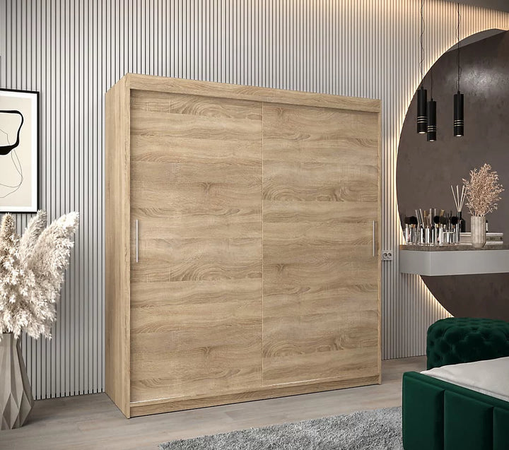 Tokyo Contemporary 2 Sliding Door Wardrobe 9 Shelves 2 Rails Oak Sonoma Effect