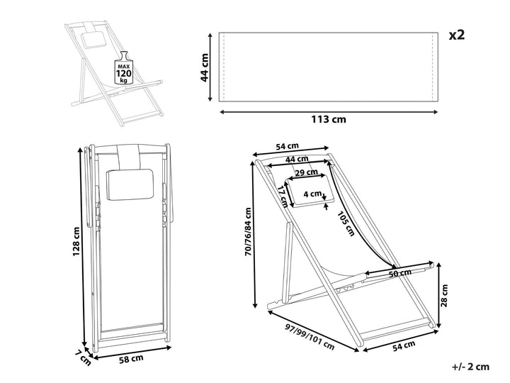 Folding Deck Chair and 2 Replacement Fabrics (Various Options) Light Wood Gennoveva