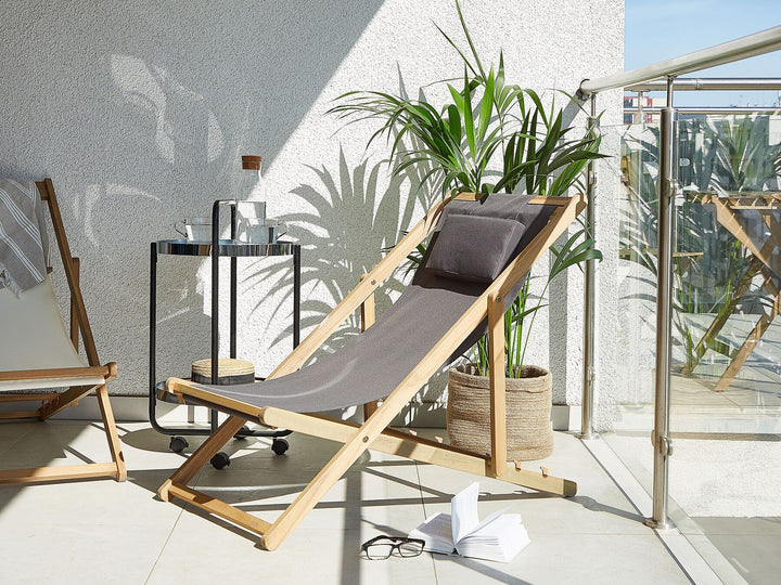 Folding Deck Chair and 2 Replacement Fabrics (Various Options) Light Wood AVELLINO