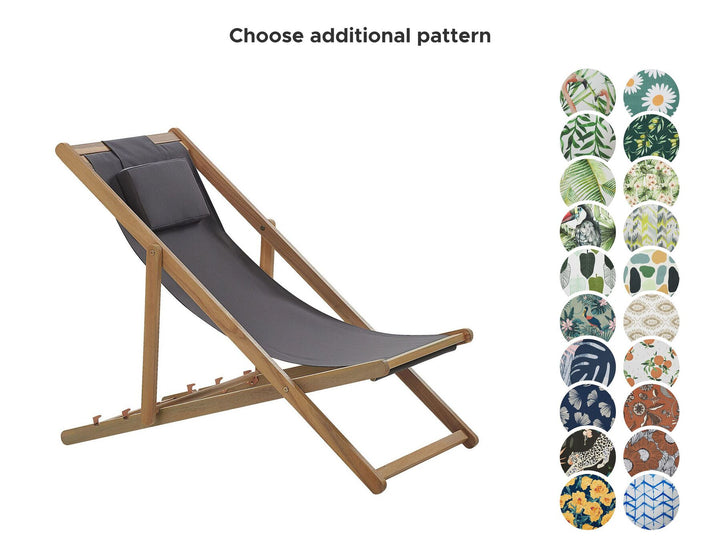 Folding Deck Chair and 2 Replacement Fabrics (Various Options) Light Wood Gennoveva