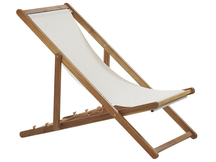 Set of 2 Acacia Folding Deck Chairs and 2 Replacement Fabrics Light Wood with Off-White / Flamingo Pattern Creger