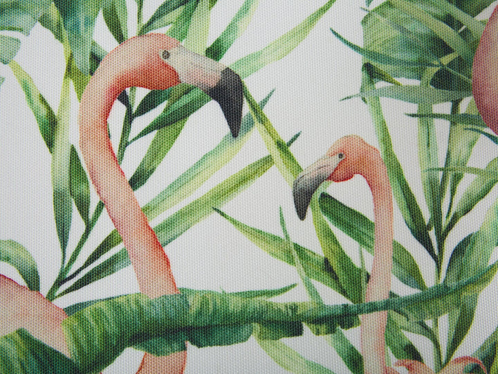 Set of 2 Acacia Folding Deck Chairs and 2 Replacement Fabrics Dark Wood with Off-White / Flamingo Pattern Deardoff