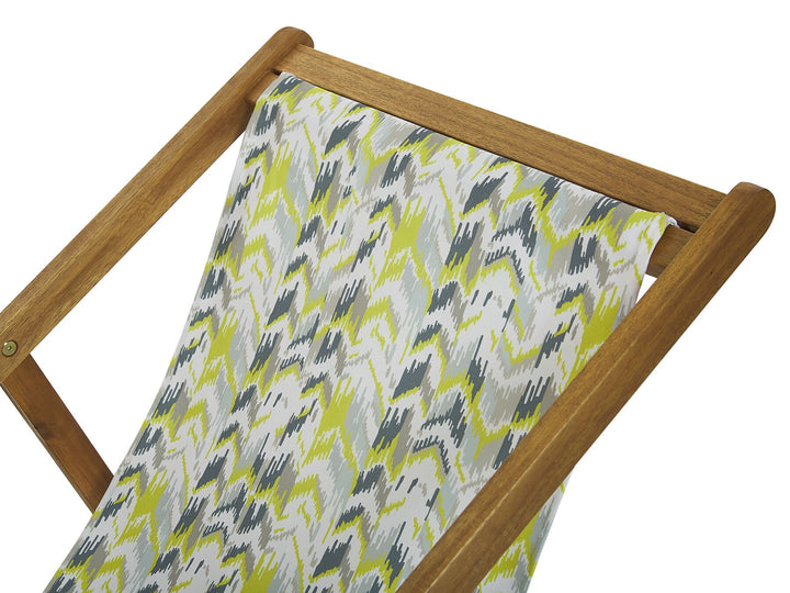 Set of 2 Acacia Folding Deck Chairs and 2 Replacement Fabrics Light Wood with Off-White / Yellow and Grey Pattern Isanti