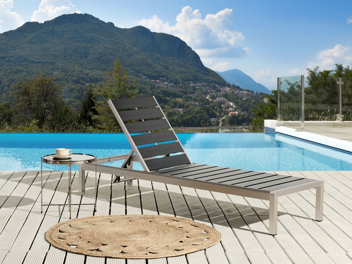 Aluminium Reclining Sun Lounger Black and Silver NARDO