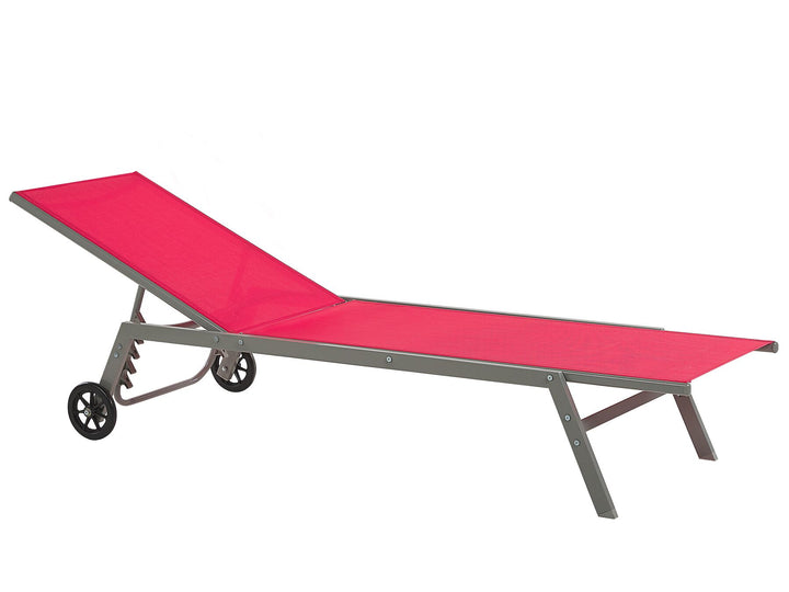 Steel Garden Sun Lounger with Wheels Red Abrigail