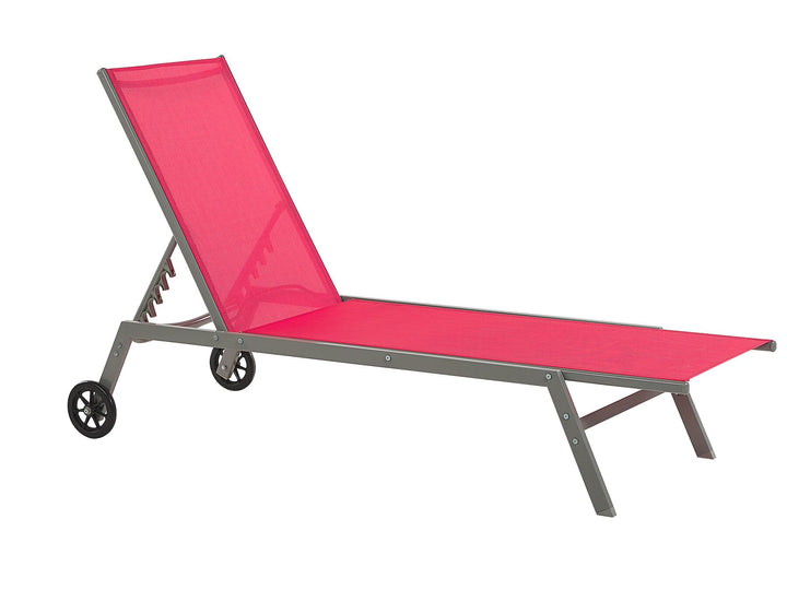 Steel Garden Sun Lounger with Wheels Red Abrigail