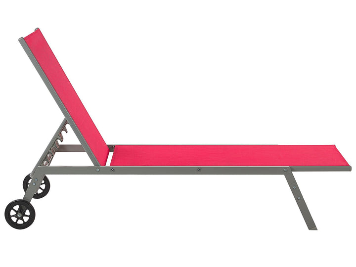 Steel Garden Sun Lounger with Wheels Red Abrigail