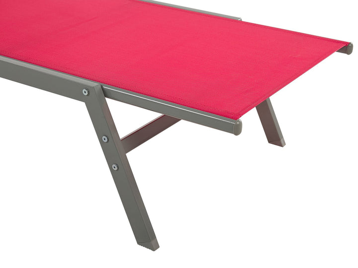 Steel Garden Sun Lounger with Wheels Red Abrigail