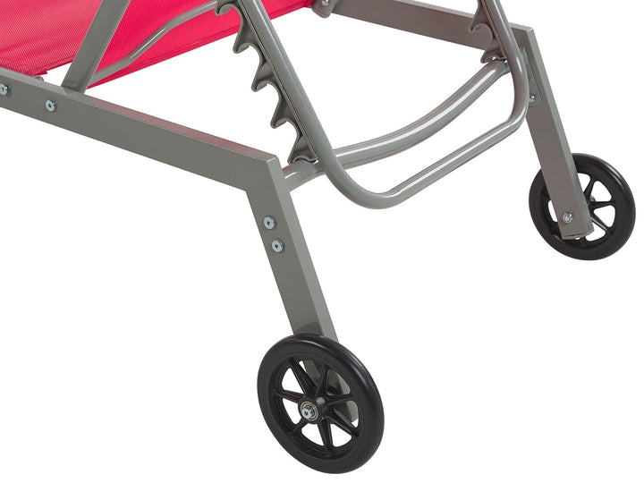 Steel Garden Sun Lounger with Wheels Red Abrigail