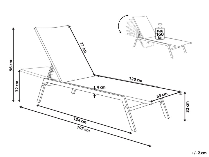 Steel Reclining Sun Lounger Grey Hendrickson