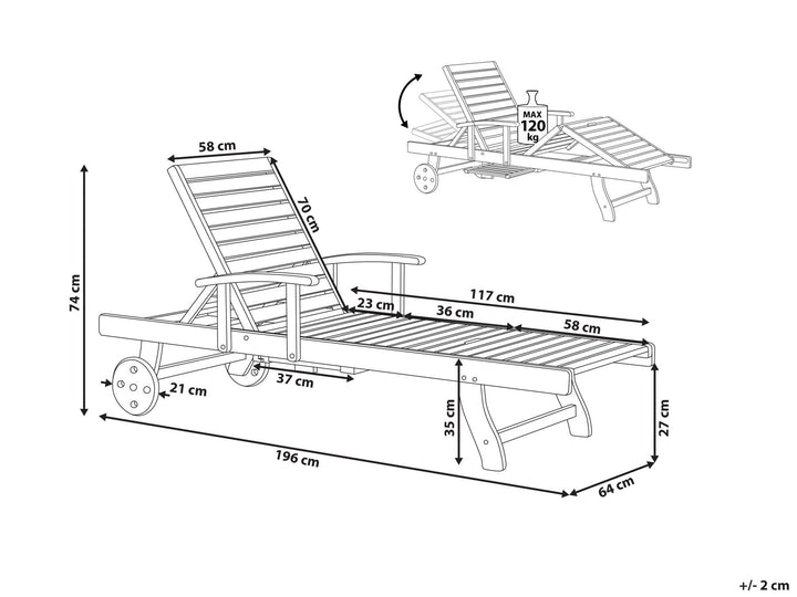 Acacia Wood Reclining Sun Lounger Briasha