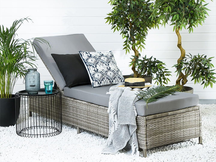 PE Rattan Reclining Sun Lounger Grey TURIN II
