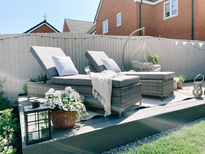 PE Rattan Reclining Sun Lounger Grey Northside